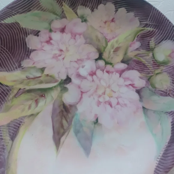 LIMOGES FRANCE 10"VINTAGE HAND PAINTED PLATE PEONIES - Picture 7 of 14